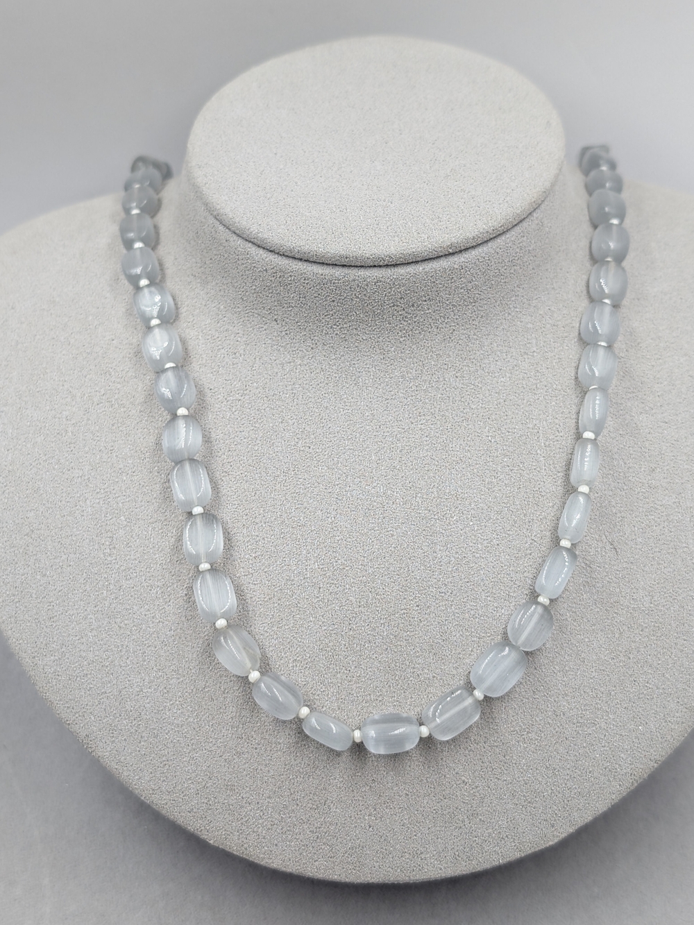 Sterling-Style Pale Gray Bead Necklace - Elegant Women Jewelry